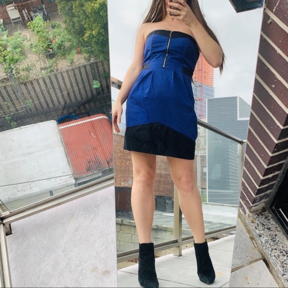 H&M Shoulderless Mini Blue Black Dress Bodycon - Picture 1 of 10